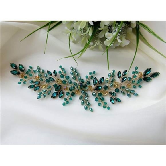 Denifery Emerald Wedding Hair Piece Green Hair Vine Bridal Gold Jewelry Headpiec main image 6